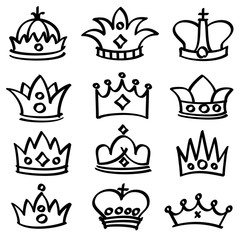 Luxury doodle queen crowns vector sketch collection