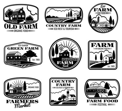 Vintage farm marketing vector logos and labels set