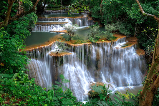 Beautiful waterfall landscape in rainforset at Kanchanaburi province,Thailand