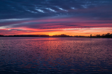 Red sky and lake after sunset