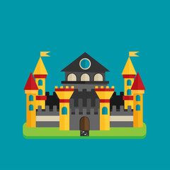 Magical fabulous cartoon castle. Vector flat illustrations