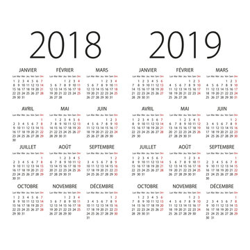 Abstract 2017 and 2018 French vector calendar
