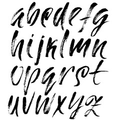 Hand drawn dry brush font. Modern brush lettering. Grunge style alphabet. Vector illustration.
