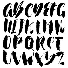 Hand drawn dry brush font. Modern brush lettering. Grunge style alphabet. Vector illustration.