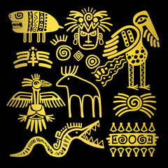 Golden Indian traditional signs and symbols