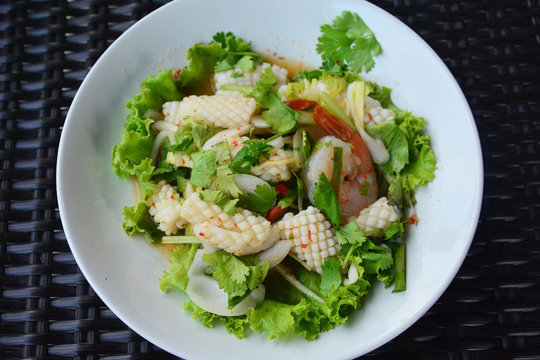Delicious spicy seafood salad, Thai cuisine