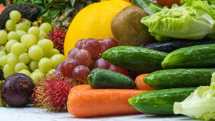 Group of Fresh fruits and vegetables after washed