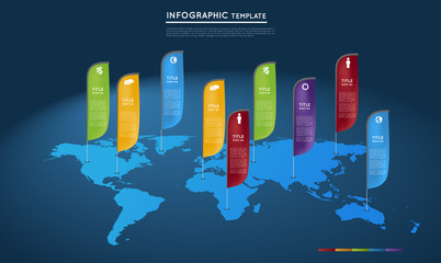 world map template with colorful flags, infographic template