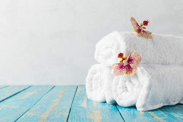 towels with orchid flower