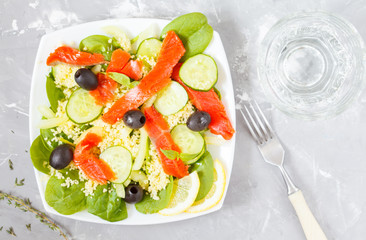 Salad with couscous and salmon