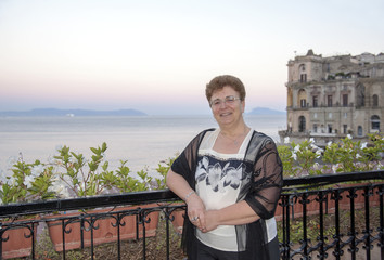 Portrait of a woman on a panoramic terrace, Posillipo, Naples, Italy