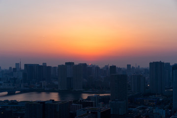 Fototapeta premium Panorama city view in evening