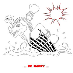 Dino on the run. Coloring book. Cartoon style. Vector illustration.