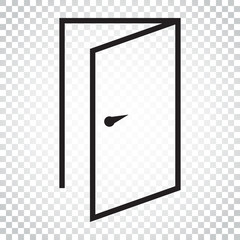 Door vector icon in line style. Exit icon. Open door illustration. Simple business concept pictogram on isolated background.