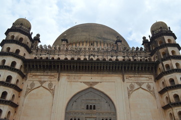 Close view of Gol Gumbaz Bijapur Karnataka, mausoleum of Mohammed Adil Shah, Sultan of Bijapur - obrazy, fototapety, plakaty