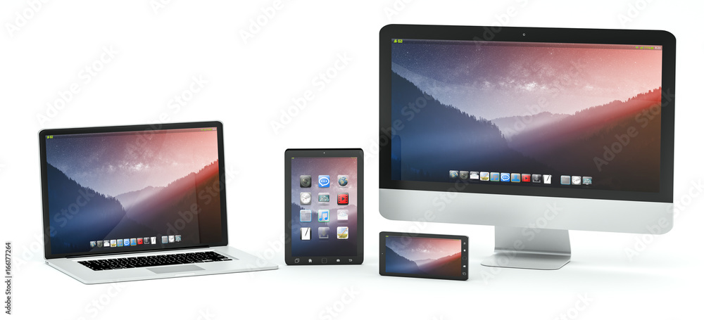 Aufkleber Modern computer laptop mobile phone and tablet 3D rendering