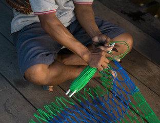 Made colorful hammock by hand ,local hammock of native people in Thailand.