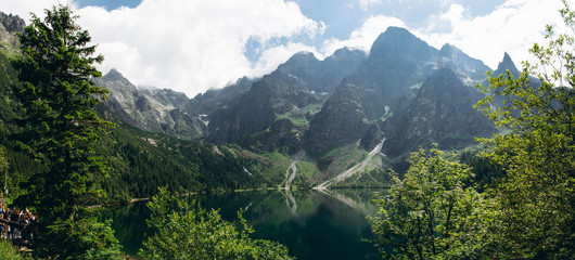 Beautiful panoramic view of mountain lake Morskie oko