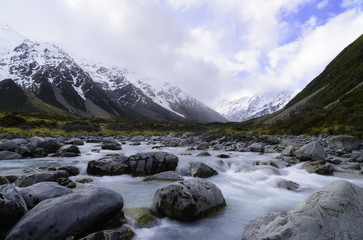 Fototapeta na wymiar Canal of Mount Tasman Valleys Aoraki Mt Cook.
