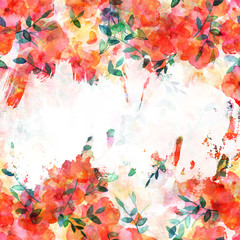Design template with abstract water color flowers and copy space