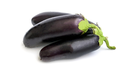 ripe eggplant three pieces isolated on white background
