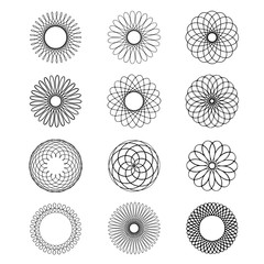 Geometric circular ornament Spirograph flower Draw Black Tattoo Vector