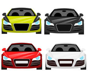 Car flat vector icons in front view.