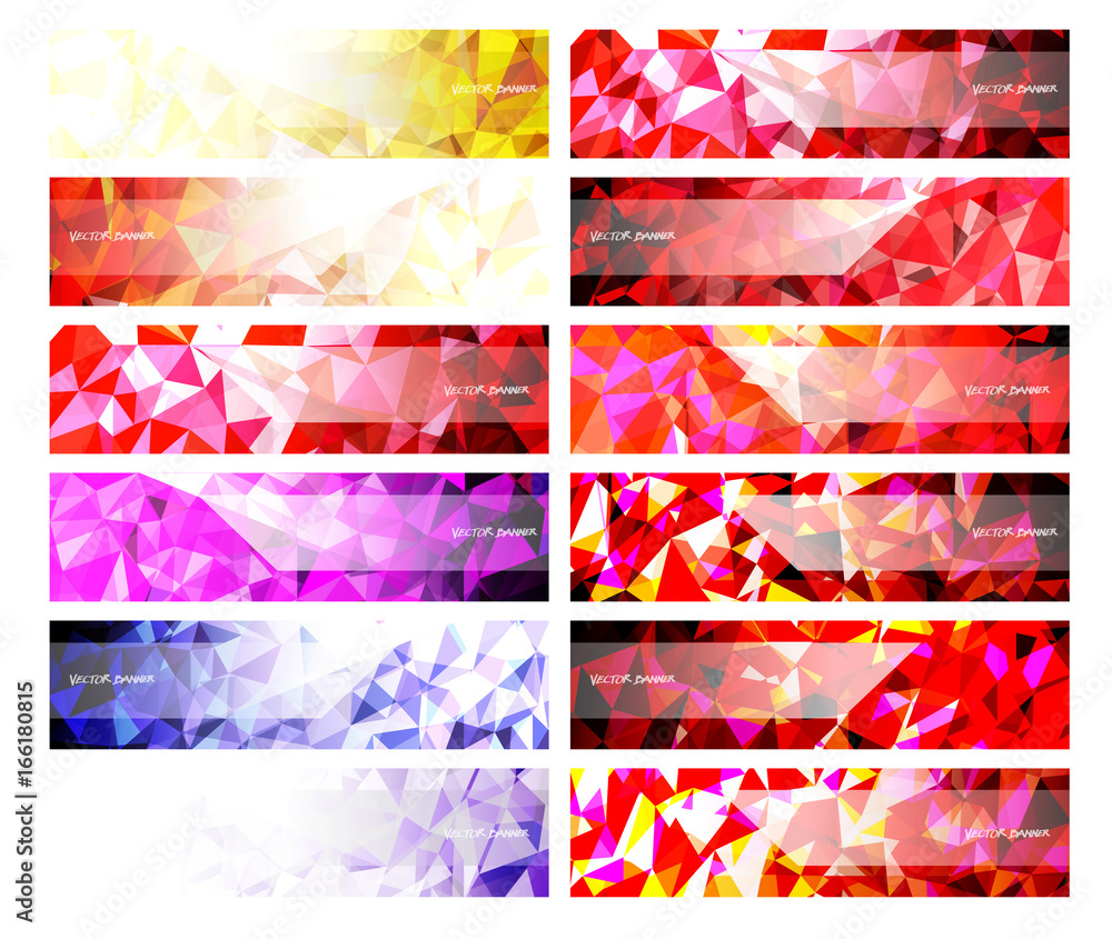 Wall mural a set design of abstract modern vector bright horizontal web banner colorful with shiny polygonal ba