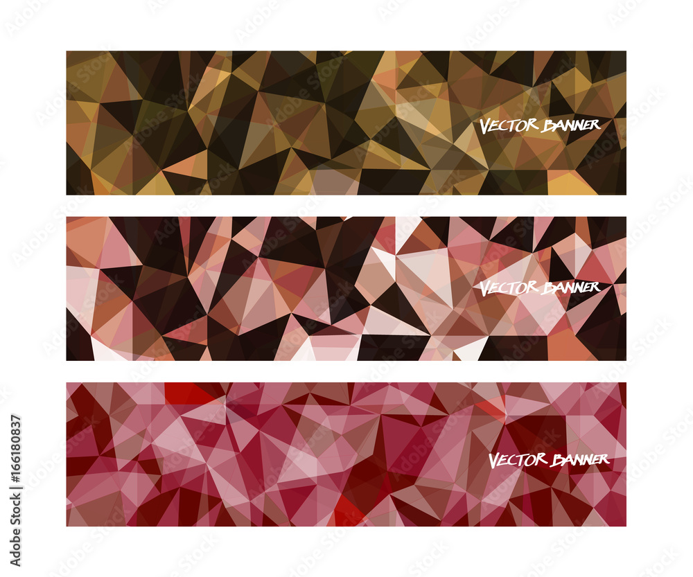 Wall mural a set design of abstract modern vector bright horizontal web banner colorful with shiny polygonal ba