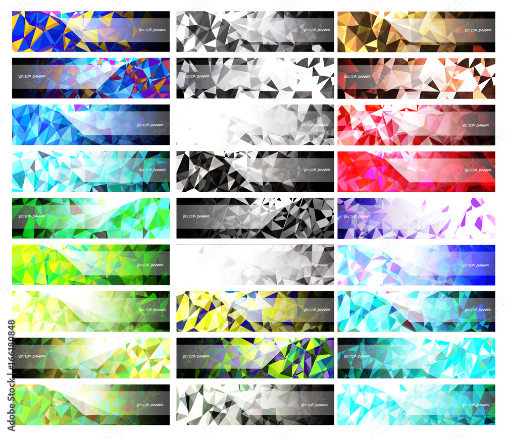 Wall mural a set design of abstract modern vector bright horizontal web banner colorful with shiny polygonal ba