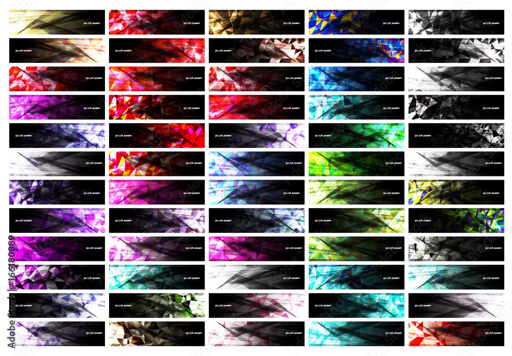 Poster a set design of abstract modern vector bright horizontal web banner colorful with shiny polygonal ba