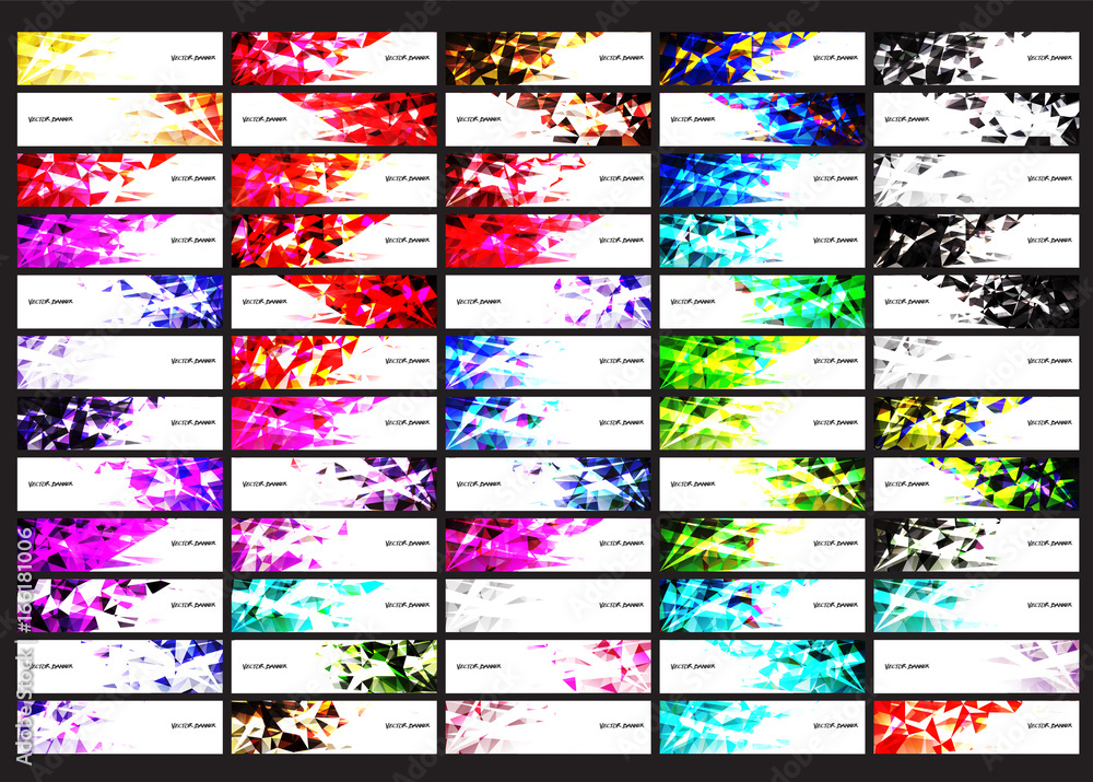 Wall mural a set design of abstract modern vector bright horizontal web banner colorful with shiny polygonal ba