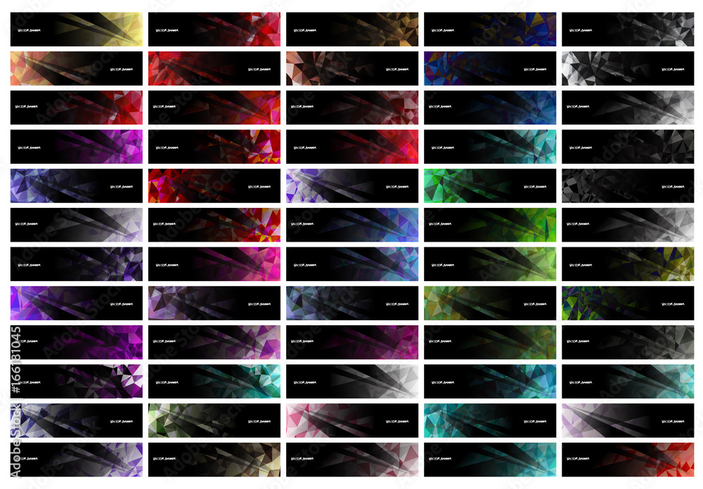 Sticker a set design of abstract modern vector bright horizontal web banner colorful with shiny polygonal ba