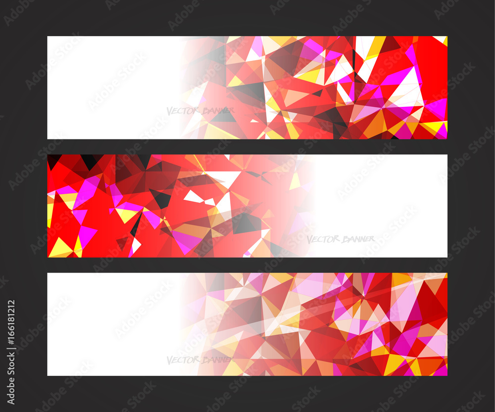 Wall mural a set design of abstract modern vector bright horizontal web banner colorful with shiny polygonal ba