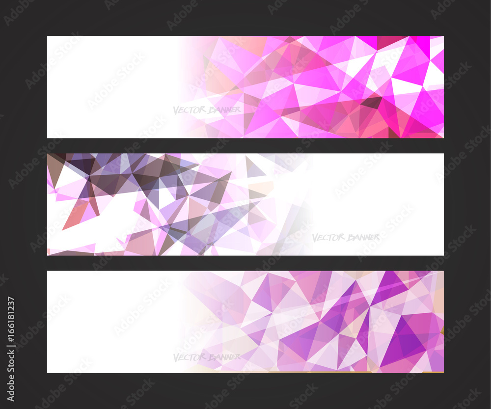 Wall mural a set design of abstract modern vector bright horizontal web banner colorful with shiny polygonal ba