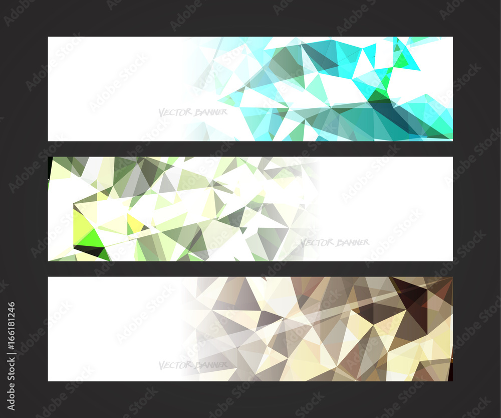 Sticker a set design of abstract modern vector bright horizontal web banner colorful with shiny polygonal ba