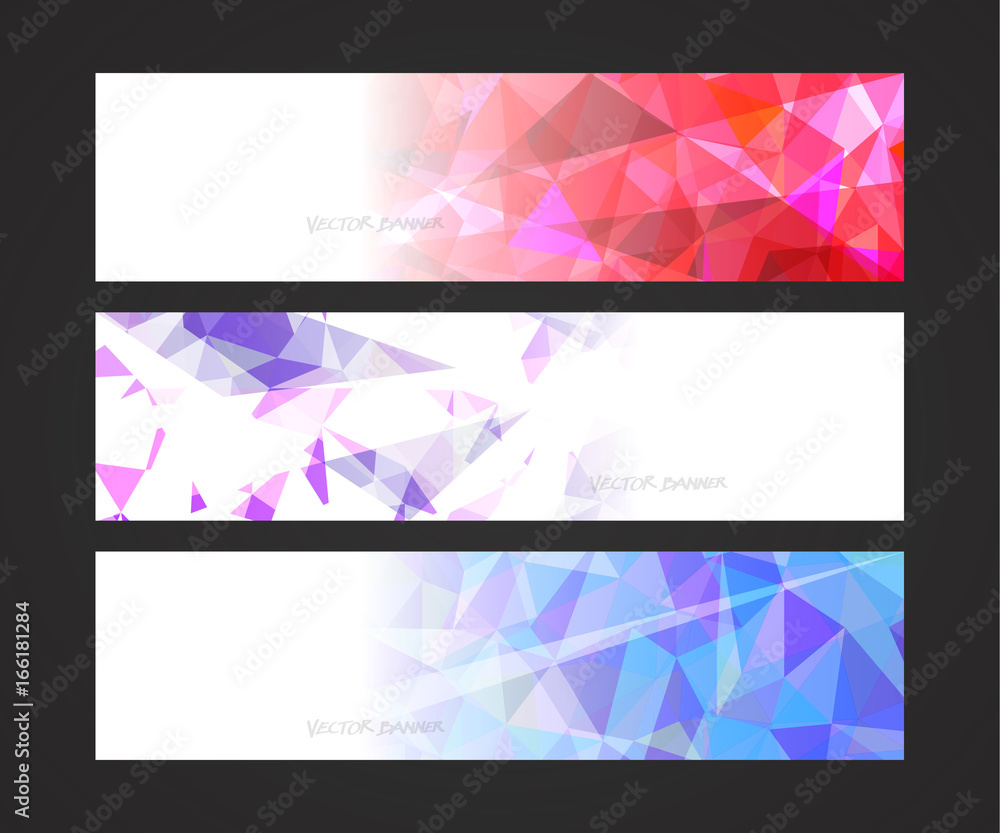 Wall mural a set design of abstract modern vector bright horizontal web banner colorful with shiny polygonal ba
