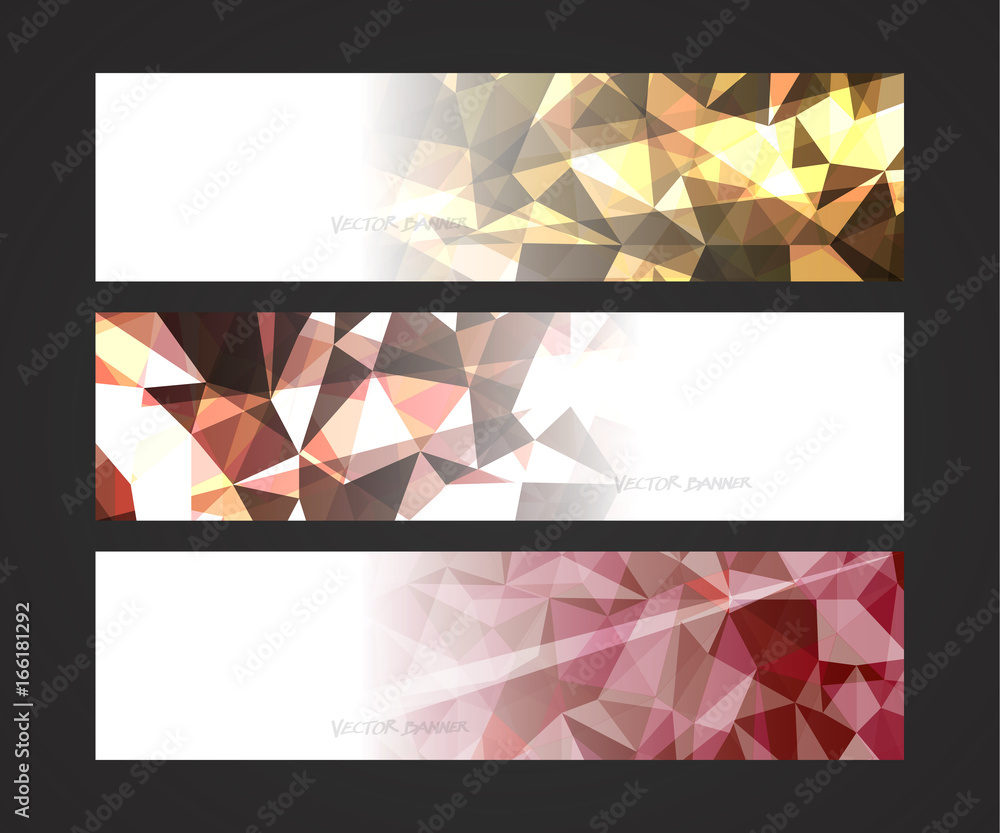 Wall mural a set design of abstract modern vector bright horizontal web banner colorful with shiny polygonal ba
