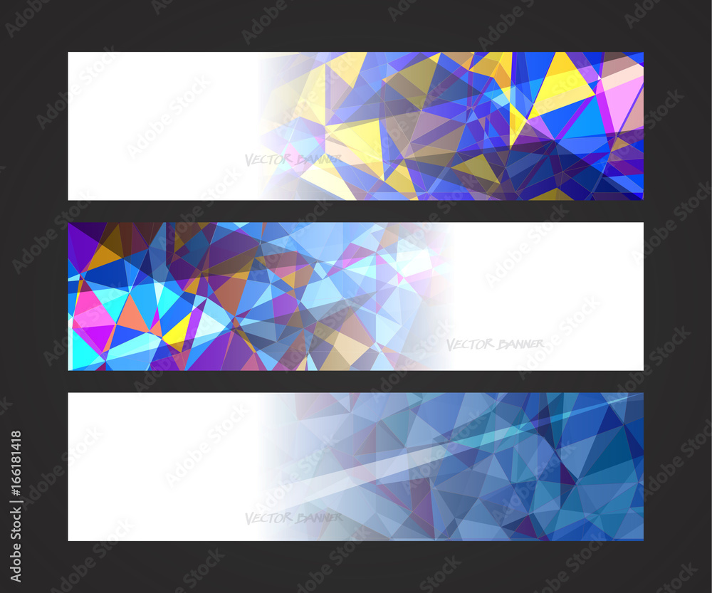 Sticker a set design of abstract modern vector bright horizontal web banner colorful with shiny polygonal ba