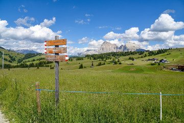 Wegweiser auf der Seiser Alm / Südtirol