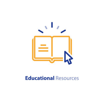 Internet educational resources, online learning courses, open library, dictionary line icon