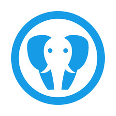 Icono plano elefante en circulo color azul