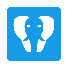 Icono plano elefante en cuadrado azul