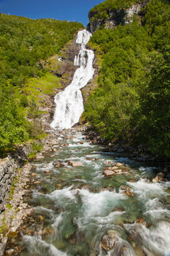 waterfall Hjellefossen near Ardal, Norway