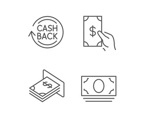 Money, Cashback and ATM line icons. Cash, Currency and Banking signs. Dolla or USD symbol. Quality design elements. Editable stroke. Vector