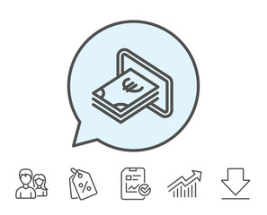 Cash money line icon. Banking currency sign. Euro or EUR symbol. Report, Sale Coupons and Chart line signs. Download, Group icons. Editable stroke. Vector