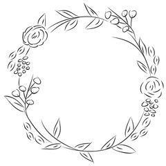 Fototapeta na wymiar Roughly hand drawn floral vector wreath