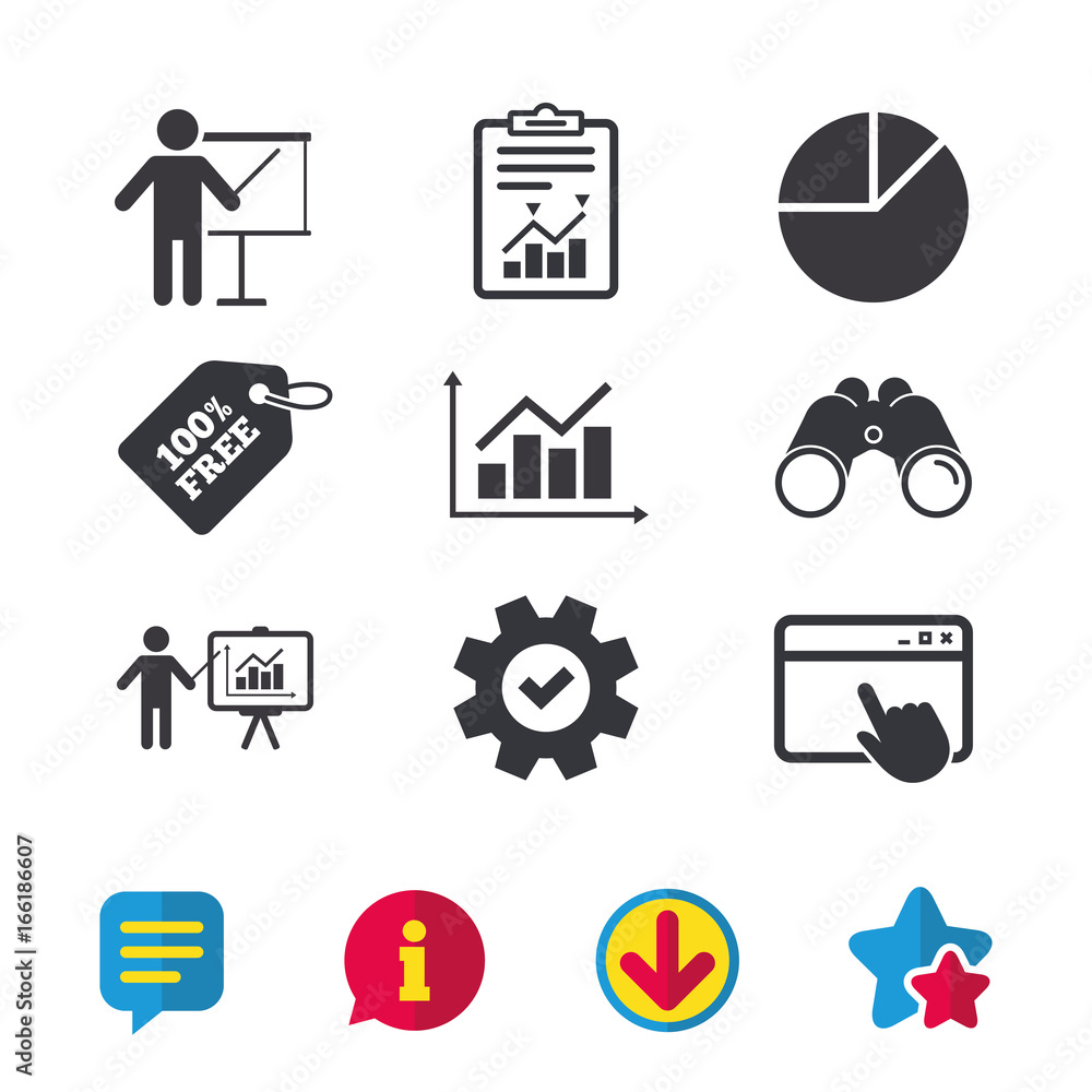 Poster diagram graph pie chart icon. presentation billboard symbol. supply and demand. man standing with po