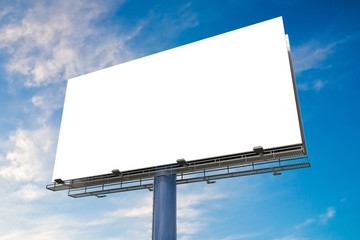 Large billboard against blue sky. 3D rendered illustration. - obrazy, fototapety, plakaty