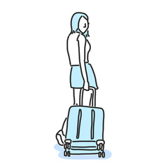 Tourists Moving Through Airport With Luggage. hand drawn. line drawing. vector illustration. Cartoon.